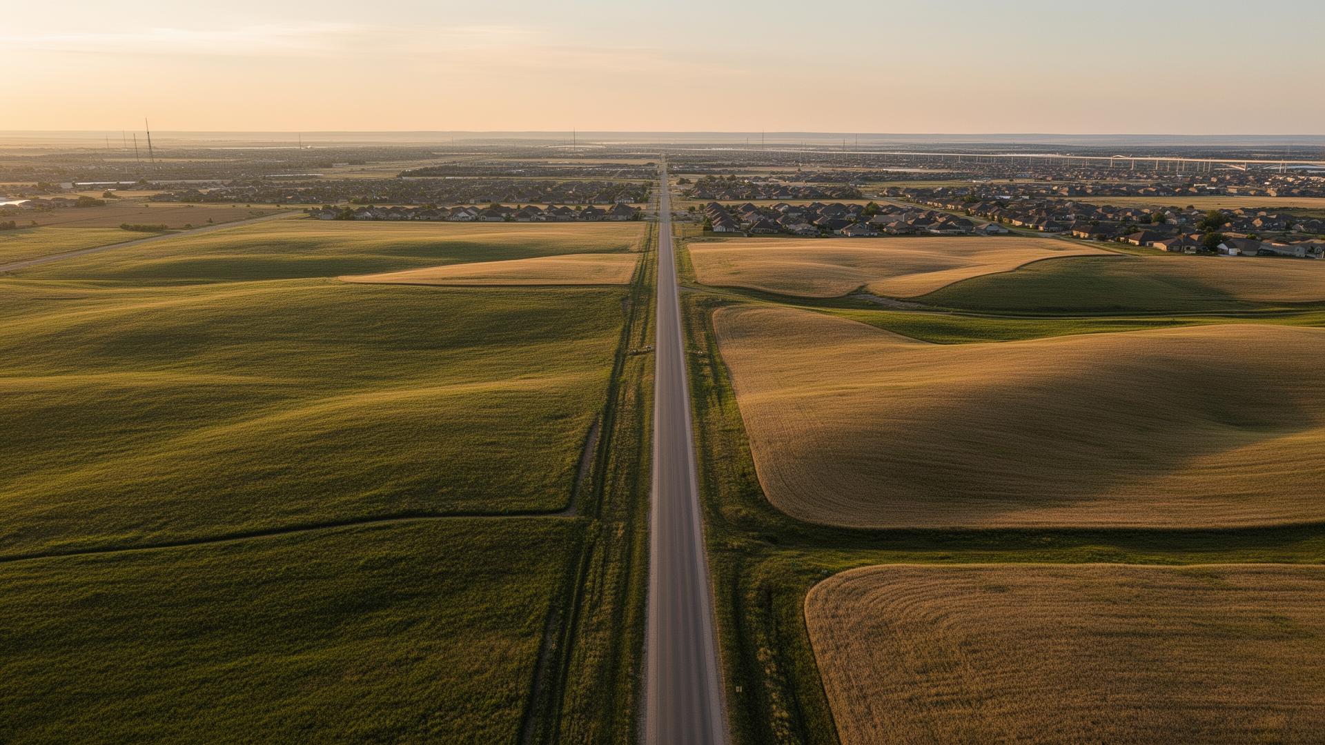 Aerial view of American development land at golden hour